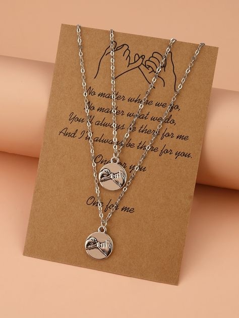 Antique Silver Fashionable   Zinc Alloy  Pendant Necklaces Embellished   Jewelry Promise Necklace, Astrology Necklace, Two Necklaces, Family Wishes, Round Pendant Necklace, Pinky Promise, Circle Pendant Necklace, Friend Necklaces, Cute Necklace