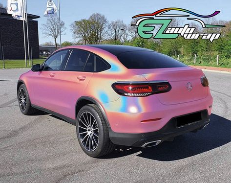 Pink Wrapped Car, Kirby Car, Wrapped Cars, Baddie Cars, Hello Kitty Car Accessories, Holographic Car, Hello Kitty Car, Chrome Cars, Vinyl Wrap Car