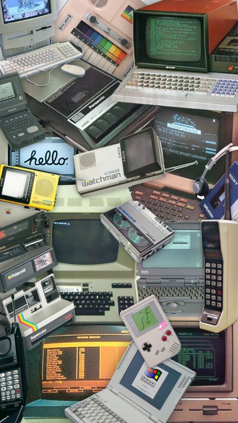 Old Gadgets Aesthetic, Retro Tech Wallpaper, Retro Corporate Aesthetic, 90s Tech Aesthetic, 80s Technology Aesthetic, 80s Infomercial, Retrotech Aesthetic, Retro Tech Aesthetic, Futuristic Aesthetic Technology