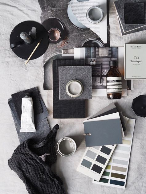 Moody Mood Board, Textured Bathroom, Textured Tiles, Materials Board Interior Design, Mood Board Interior, Dark Tile, Wallpaper Interior Design, Material Board, Dark And Moody