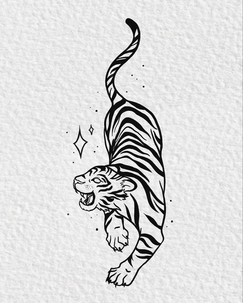 Lineart tattoo artwork of tiger Year Of The Tiger Tattoo, Tiger Tattoo Small, Tiger Tattoo Thigh, Bull Skull Tattoos, Big Cat Tattoo, Hipster Tattoo, Tiger Tattoo Design, Girl Back Tattoos, New Year Is Coming