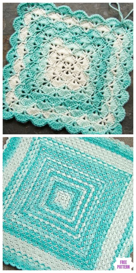 Granny Shells Blanket Free Crochet Pattern Crochet Shell Blanket, Motifs Afghans, Granny Square Häkelanleitung, Granny Square Haken, Baby Afghan Crochet Patterns, Blanket Free Crochet Pattern, Crochet Square Blanket, Confection Au Crochet, Crochet Baby Blanket Free Pattern