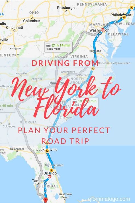 Tips for your New York to Florida Drive. Itinerary for this road trip and pro tips for driving to Florida. #RoadTrip #Florida #newYork #FamilyTravel #FamilyVacation #TravelTips Angeles, Road Trip Florida, Tips For Driving, Usa Roadtrip, East Coast Road Trip, Perfect Road Trip, Road Trip Packing, Road Trip Destinations, Us Road Trip