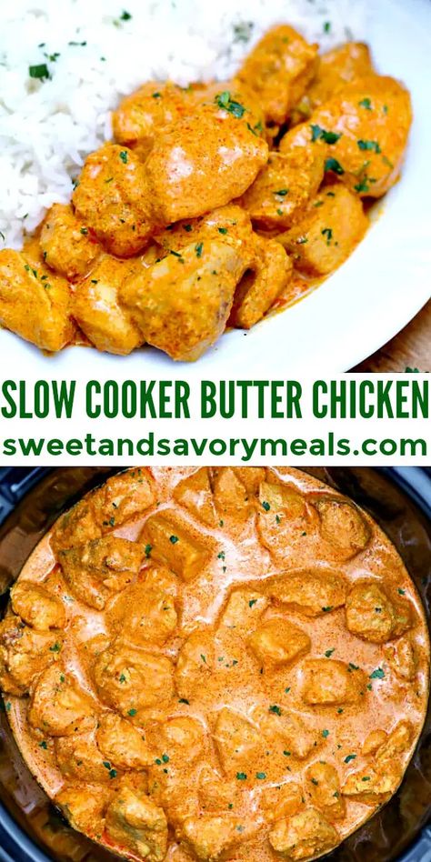 Slow Cooker Indian, Slow Cooker Butter Chicken, Chicken Cooker, Comidas Keto, Easy Crockpot Dinners, Indian Butter Chicken, Savory Meals, Chicken Crockpot, Crockpot Dishes