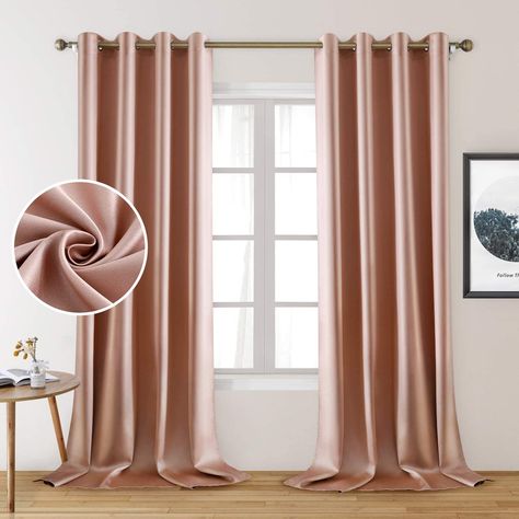 Blush Pink Curtains Living Room, Silk Curtains Bedroom, Pink And Gold Curtains, Curtain Styles Ideas, Rose Gold Curtains, Rose Gold Bed, Fall Shower Curtain, Coral Curtains, Pink Blackout Curtains