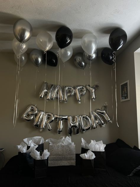 perfect surprise for my sweet boyfriend 🤍 #happybday #happybirthday #birthdayinspo #birthday #birthdayboy #birthdaydecoration Men’s Birthday Room Decor, Decorated Room Ideas For Boyfriend, 18th Birthday Ideas Boyfriend, Birthday Surprise Bedroom, Birthday Decoration Room Ideas, Ideas For His Birthday Boyfriends, 23 Birthday Boyfriend, Birthday Balloons Boyfriend, Bf 20th Birthday Gifts