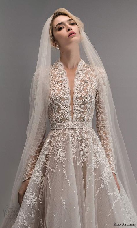 Ersa Atelier, A Line Ball Gown, Bride Fashion, Dream Wedding Ideas Dresses, Sleeve Wedding Dress, Wedding Dress Couture, Chapel Train, Couture Wedding, Long Sleeve Wedding