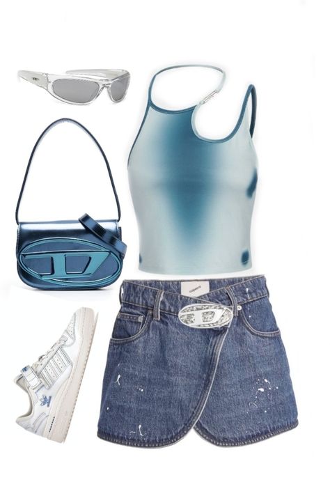 Diesel Inspired Outfit, Diesel Dress Outfit, Diesel Aesthetic Outfits, Diesel Outfit Ideas, Blue Diesel Bag, Diesel Skirt Outfit, Disel Outfit Girl, Grey Birthday Outfits, Diesel Kpop