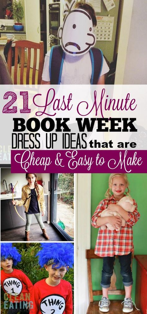 Super Easy Last Minute DIY Book Week Costume Ideas (that you can pull together in a couple of Minutes). World Book Day Ideas For Boys, Storybook Parade Costumes, Book Themed Costumes, Book Week Dress Up Ideas, Easy Book Week Costumes For Teachers, Dress Like Your Favorite Book Character, Dress Up Like A Book Character, Easy Book Character Costumes For Kids, Book Week Costumes For Boys