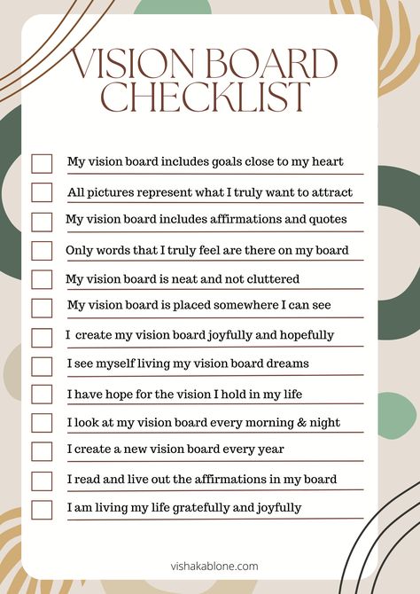 Vision Board Checklist for manifestation - Vishaka Blone 2024 Manifestation List, Vision Board For Beginners, 2024 Vision Board Planning, My Life Vision Board, How To Make Visionboard, Vision Boards For Manifestation Examples, What Do You Need For A Vision Board, Home Ownership Vision Board, How To Make Vision Board Diy