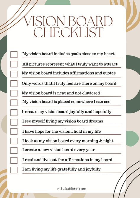 Vision Board Checklist for manifestation - Vishaka Blone My Life Vision Board, Vision Board For Beginners, 2024 Vision Board Planning, Building A Vision Board, 2024 Manifestation List, Materials For Vision Board, Vision Boards For Manifestation Examples, What Do You Need For A Vision Board, How To Make Visionboard