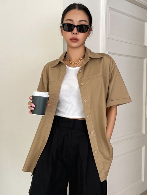 Trendy Tops For Women Casual, Short Sleeve Shirt Outfit, Off The Shoulder Top Outfit, Drop Shoulder Blouse, Outfits Con Camisa, Looks Pinterest, Drop Shoulder Shirt, Shirt Outfit Women, Look Formal