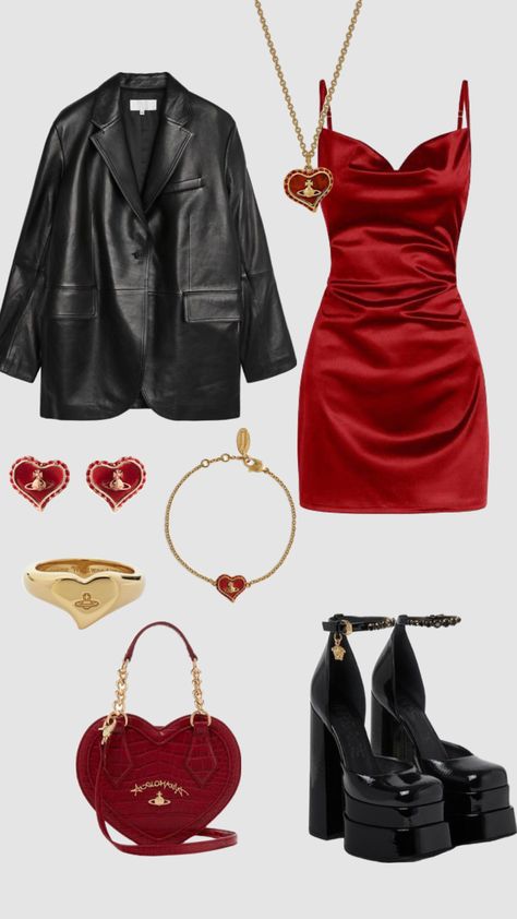 Red And Black Night Outfit, Dark Feminine Elegant Outfits, Red And Black Outfits For Women Classy, Black And Red Outfit Baddie, Vintage Fashion Inspiration, Red And Black Outfits Aesthetic, Black And Red Outfit Classy, Black And Red Outfit Ideas, Fashion Outfits Preppy