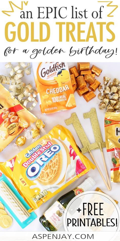 Gold Birthday Food Ideas, Gold Color Party Food, Golden Birthday Party Games, Diy Golden Birthday Decorations, Golden Birthday Men, Golden 19th Birthday, Golden Birthday Snack Ideas, 31st Golden Birthday Ideas, 23rd Golden Birthday Ideas