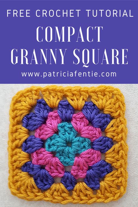 Learn a simple trick to help make your granny square motifs more compact. This technique creates a tighter finish which makes these motifs perfect for projects where you don't want the larger holes that traditional granny square make. Check it out! Compact Granny Square, Granny Square Crochet Tutorial, Square Crochet Tutorial, Crochet A Heart, Traditional Granny Square, Motifs Granny Square, Granny Square Pattern Free, Crochet Granny Square Tutorial, 100 Crochet Stitches