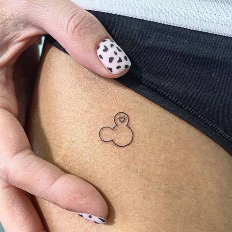 Small Mickey Tattoo Simple, Mickey Mouse Fine Line Tattoo, Disney Tiny Tattoo Ideas, Disney Finger Tattoos Small, Subtle Disney Tattoos Simple, Matching Mickey Tattoos, Minimal Mickey Tattoo, Dainty Mickey Mouse Tattoo, Mickey Silhouette Tattoo