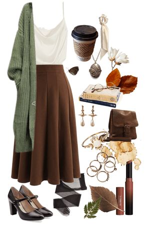 Midi Skirt Travel Outfit, Brown A Line Skirt Outfits, Academia Long Skirt Outfit, Dark Academia Midi Skirt Outfit, Long Brown Skirt Outfit Winter, Brown Skirt Fall Outfit, Brown Wool Skirt Outfit, Outfits Italy Winter, Midi Brown Skirt Outfit