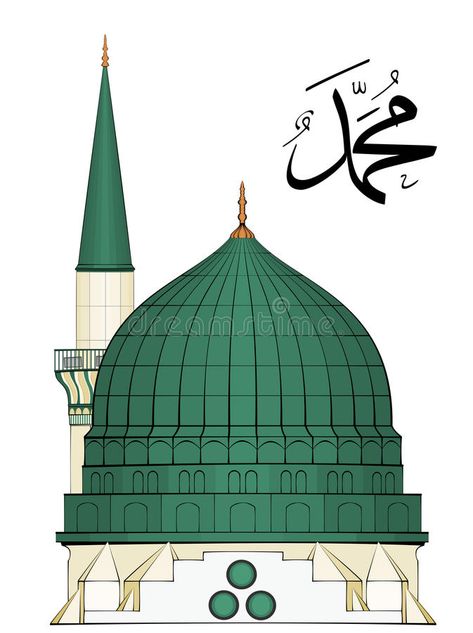 Masjid E Nabvi Drawing, Masjid Nabawi Drawing, Islamic Illustration Art, Masjid Nabawi Painting, Madina Drawing, Masjid Illustration, Masjid Drawing, Masjid Art, Architecture Mosque