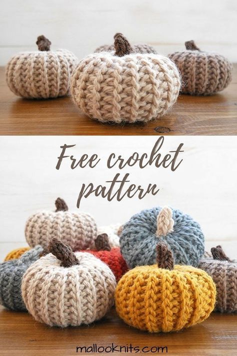 Free crochet pattern for pumpkins that look knit! Crochet Pumpkin Cotton Yarn, Mini Crochet Pumpkin Pattern Free, Crochet Pumpkin Plush Free Pattern, Crochet Free Fall Patterns, Crochet Mickey Pumpkin Pattern, Small Free Crochet Projects, Halloween Arugumi, Pumpkin Pillow Crochet Pattern, Crochet Disney Pumpkin