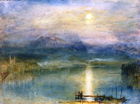 J.M.W.Turner「Moonlight on Lake Lucerne with the Rigi in the Distance, Switzerland」 William Turner, Turner Watercolors, Art Romantique, Turner Painting, Lake Lucerne, J.m.w. Turner, Joseph Mallord William Turner, Marine Painting, Caspar David Friedrich