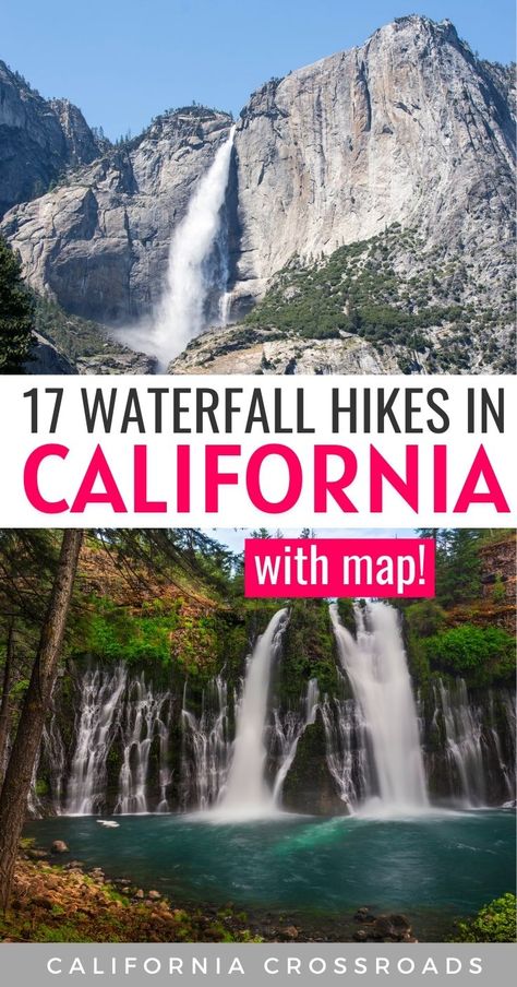 Want to find the best California waterfalls? Here are the best hikes to waterfalls in California. Best Northern California waterfalls | Best Southern California Waterfalls | Big Sur waterfall | Yosemite waterfalls | hikes in California with waterfalls | California waterfall on beach | places to visit in California | McWay Falls | California waterfall hikes | California waterfall beach | hiking trails California | hiking California | California travel | California nature hikes | travel USA Los Angeles, Waterfalls In California, Hikes In California, California Waterfalls, California Places To Visit, California Hiking, Hike Trail, California Travel Guide, Hiking Places