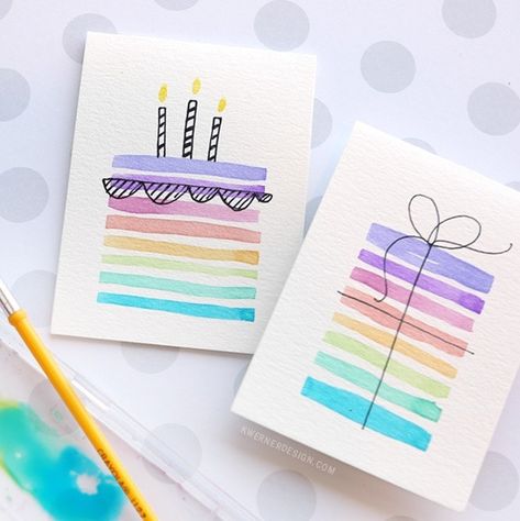 Easy Birthday Cards Diy, Diy Birthday Cards, Happy Birthday Cards Diy, Happy Birthday Cards Handmade, Grandma Birthday Card, Creative Birthday Cards, Anniversaire Diy, Watercolor Birthday Cards, Birthday Card Drawing