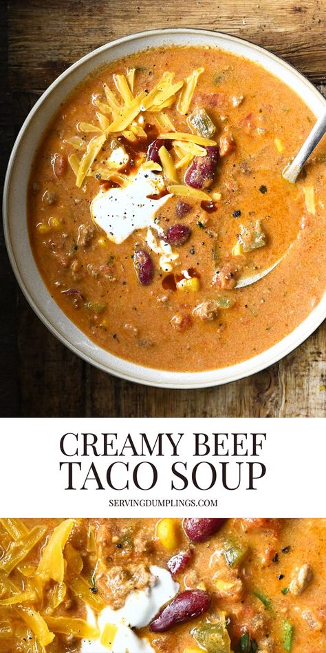 Creamy Beef Taco Soup Essen, Creamy Beef Taco Soup, Beef Taco Soup, Soup Paleo, Taco Soup Crock Pot, Beef Taco, Taco Soup Recipe, Taco Soup, Tacos Beef