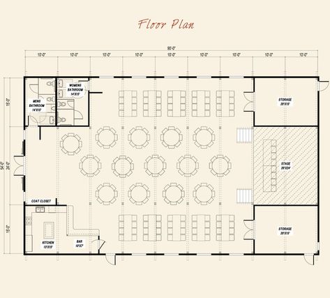 Pre-designed Event Center Ponderosa Country Barn Main Floor Plan Layout Ranch Venue Ideas, Small Event Space Design Ideas, 100 Person Wedding Seating Layout, Wedding Venue Bathroom Ideas, Wedding Venue Building Plans, Multipurpose Hall Plan Layout, Small Event Space Design, Wedding Floor Plan, Event Space Design