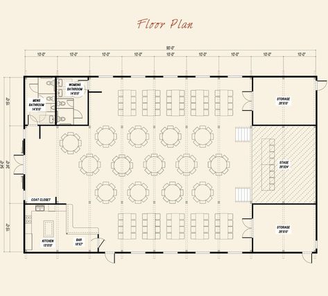 Pre-designed Event Center Ponderosa Country Barn Main Floor Plan Layout Small Event Space Design Ideas, Wedding Venue Bathroom Ideas, Wedding Venue Building Plans, Multipurpose Hall Plan Layout, Small Event Space Design, Event Venue Business, Wedding Floor Plan, Event Space Design, Event Venue Design