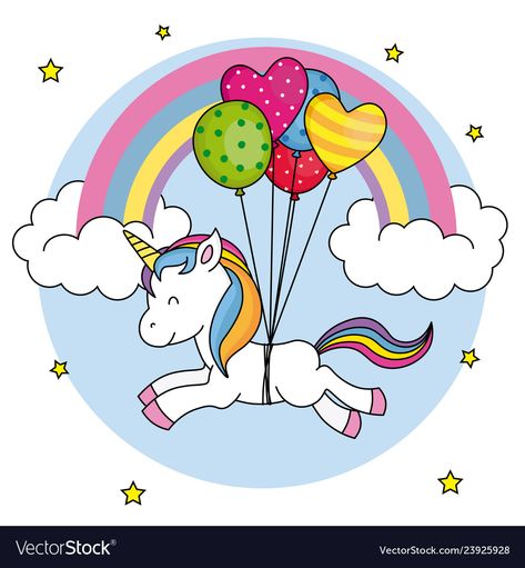 Rainbow Painting For Kids, Unicorn Flying, Cute Balloons, Balloons Illustration, Spring Birthday Party, Baby Superhero, Flying Unicorn, Unicorn Drawing