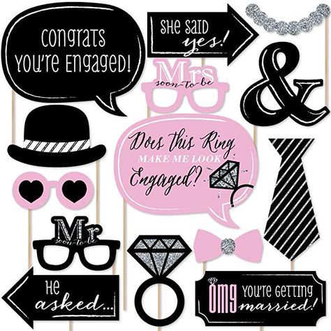 Engagement Photo Booth, Small Engagement Party, Fun Engagement Party, Engagement Party Diy, Engagement Balloons, Engagement Party Planning, Engagement Party Games, Diy Photo Booth Props, Engagement Dinner