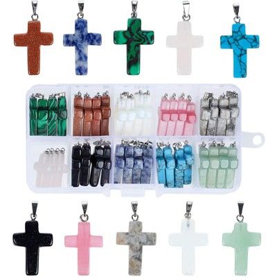 Create and customize stylish jewelry pieces with our 40-piece gemstone charm set. The crosses come in 10 different colors and have a pendant hanger on the top, making them easy to attach to other jewelry pieces. They are excellent for creating custom gifts for friends, family, or loved ones that are religious or who love crafting jewelry. The pendants come in a case for convenient storage. Keychain Craft, Stone Cross, Easter Jewelry, Charms For Jewelry Making, Charms For Jewelry, Versatile Jewelry, Bracelets Diy, Jewelry Making Project, Gemstone Necklace Pendant