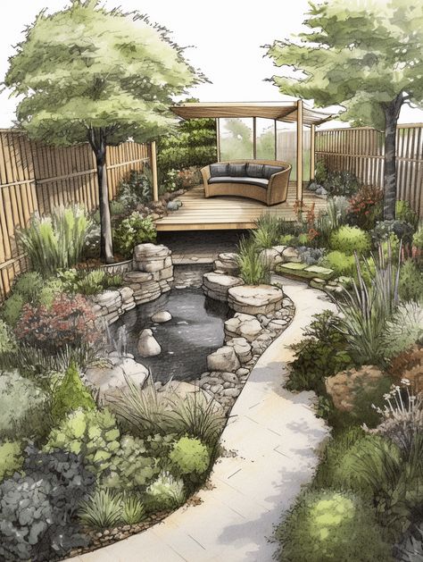 Japanese Garden Backyard, Front Lawn Landscaping, Japanese Garden Landscape, Japanese Zen Garden, Landscape Design Drawings, Zen Garden Design, Japan Garden, Seni Dan Kraf, Asian Garden