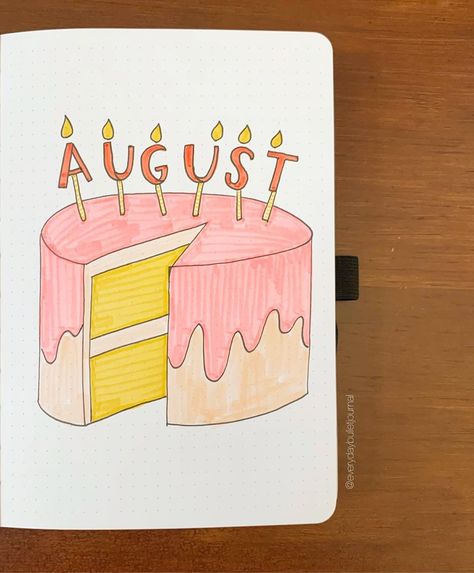 Journal Month Page August, Birthday Month Bujo Theme, May Scrapbook Ideas, August Drawing Ideas, May Title Page, Birthday Month Journal Ideas, August Planner Ideas, Birthday Month Bullet Journal, Journaling Title Page