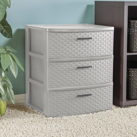 Sterilite Plastic 3 Drawer Wide Weave Tower Espresso - Walmart.com - Walmart.com Plastic Dresser, Dorm Necessities, Plastic Storage Cabinets, Box Dresser, Toy Room Organization, Organizer Cabinet, Cement Design, Dorm Storage, Room Organisation