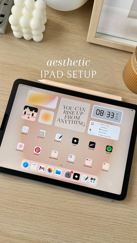 Haus of Planner | Digital Planning | My aesthetic iPad setup!📱✨ Here's how I customize my iPad homescreen. I'm using @md_clock for the cute little animated pixel widgets.… | Instagram Organisation, Ipad Homescreen Ideas Productive, Easy Ipad Setup, Minimalist Ipad Layout, Aesthetic Ipad Setup Purple, Ipad College Setup, Asthetic Ipad Organization, Ipad Asthetic Ideas, Ipad Homescreen Ideas Minimalist