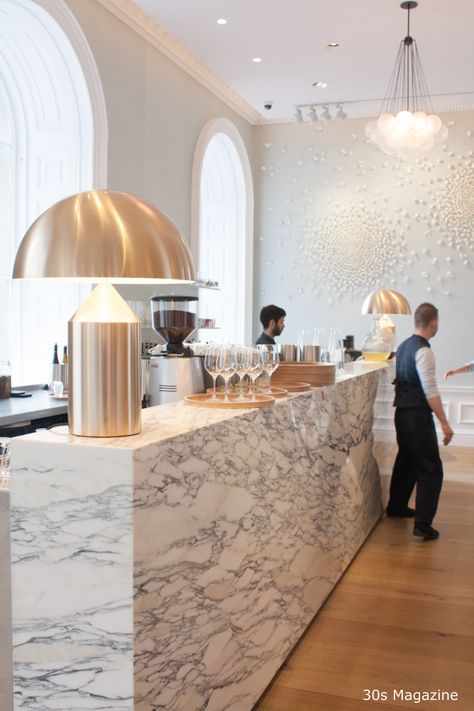 Garden Atrium, Dinner Tables Furniture, White Marble Bar, Pale Blue Walls, Marble Bar, Vico Magistretti, Somerset House, Mario Bellini, Luxury Bar