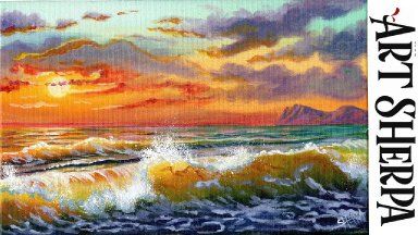 Videos | The Art Sherpa Acrylic Wave Painting, Sunrise Paintings, Painting For Beginners Videos, Canvas Painting Projects, Angela Anderson, Gold Sunset, Sunset Waves, Clown Paintings, Canvas Painting For Beginners