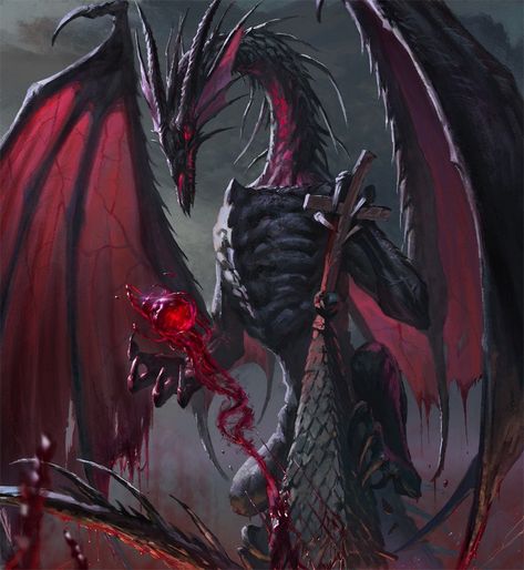 Magic Dragon Art, Black Dragon Emperor, Ruby Dragon, Evil Magic, Blood Dragon, Dragon Emperor, Monster Vampire, Dragon Artwork Fantasy, Dnd Dragons