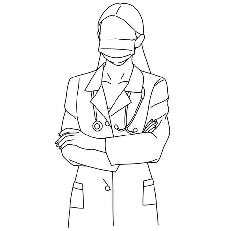 Scrubs, Folded Arms, Medical Nurse, Female Doctor, Line Drawing, Medical