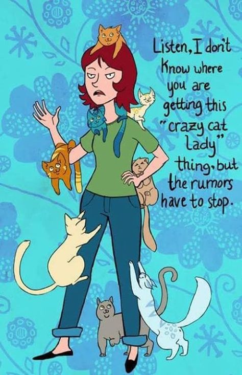 crazy cat ladies cartoon So how do you know if you are a member of the crazy cat ladies society? We've put together a list of 20 signs that you will show if you are a crazy cat lady in the making. #top5 #topfive #cats #crazycatlady #animals Humour, Cat Lady Quotes, Cat Lady Humor, Lady Quotes, Cat Whisperer, Cat People, Cat Quotes, Cat Person, All About Cats