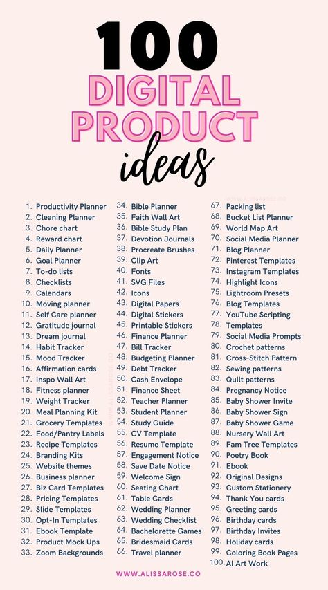 Want to start selling digital products on Etsy? Check out this list of 100 Digital Product Ideas that sell on Etsy already! The research has already been done for you ;) Now you can choose a digital product from this list and start making passive income online with your new digital product business! Small Business Ideas Products, Digital Product Ideas, Emprendimiento Ideas, Digital Products To Sell, Startup Business Plan, Small Business Plan, Business Marketing Plan, Products To Sell, Money Making Jobs