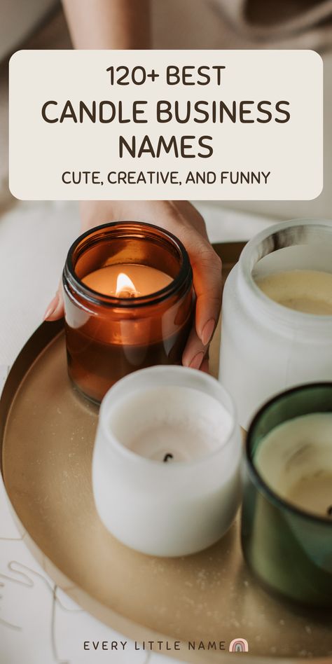 Four candles on a tray. Candle Business Names, Scented Candles Packaging, Diy Candle Business, Candle Graphic, Store Names Ideas, Candle Photography Ideas, Candle Logo Design, Candle Making Recipes, Candle Making For Beginners