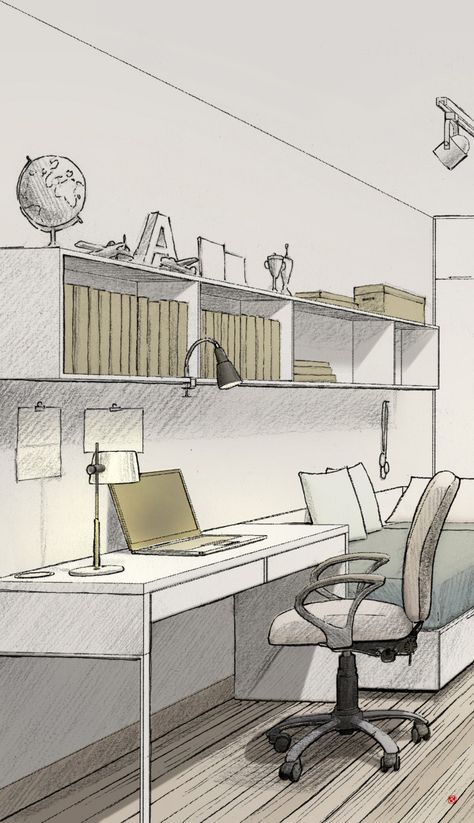 Apartment interior sketches on Behance Office Sketch Drawings, Interior Design Model Projects, Office Sketch Interior Design, Rooms Drawing Sketches, Office Drawing Sketch, Room Sketch Drawing, How To Draw Interior Design Sketches, Room Sketches Interior, Interior Illustration Sketches