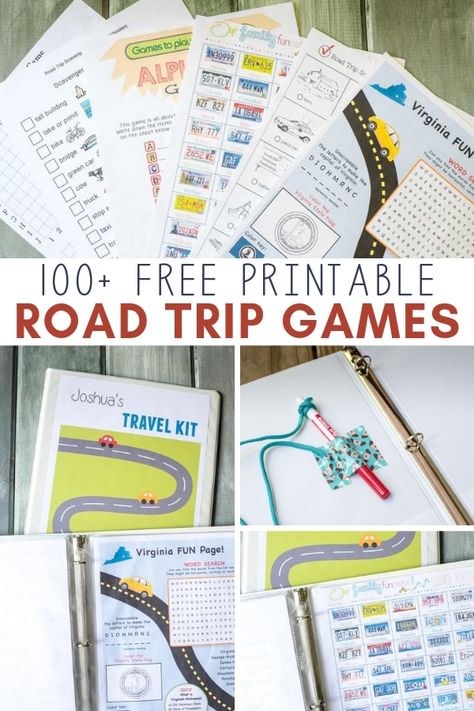 Kid Travel Kit, Printable Road Trip Games, Road Trip Printables, Travel Binder, Printable Road, Kids Travel Activities, Trip Games, Gratis Printables, Road Trip Activities