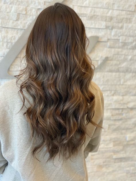 Balayage, Single Tone Brown Hair, Long Wavy Hair Color Ideas, Beach Wave Formal Hairstyles, Wedding Hairstyles Hair Down Waves, Softly Curled Hair, Brown Hair Curled Medium, Utah Curls Brown Hair, Soft Curls Brown Hair