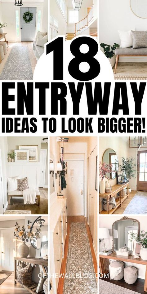 Whether you’re dealing with a narrow hallway or a compact entryway foyer, these entryway ideas will transform your small entryway! Using the power of entryway decor, entryway storage, entryway table decor, entryway bench, you can make small house design easy with home decor! Whether you're looking for mudroom ideas or entrance ideas these tips will suit your small space. Explore hallway decorating, entrance hall decor, small entryway ideas, narrow entryway ideas and more! Home Entry Hallway Ideas, Small Halls Entrance, Decorate Entrance Of Home, Decorating Narrow Entryway, Make Entryway Look Bigger, Simple Small Entryway Ideas, Curtains In Foyer Entryway, Entrance Way Ideas Front Entry Small, Entryway Ideas Small Space