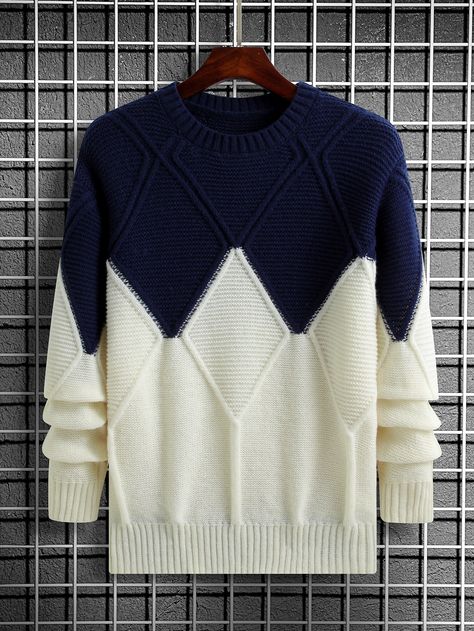 Multicolor Casual Collar Long Sleeve Fabric Colorblock Pullovers Embellished Slight Stretch  Men Knitwear Pattern Sweater Outfit, Mens Knit Sweater Pattern, Pullover Sweater Knitting Pattern, Sweaters Outfit, Boys Knit Sweaters, Sweater Outfits Men, Mens Knit Sweater, Crochet Men, Womens Knitting Patterns