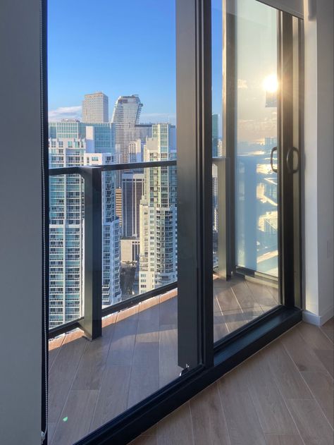 Big Window Apartment Aesthetic, Miami Brickell Aesthetic, Brickell Miami Apartments, Florida Apartment Aesthetic, Apartment Window View, Miami Apartment Aesthetic, Window View Aesthetic, Apartment Miami, Miami Apartments