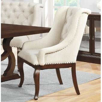 Canora Grey Baypoint Upholstered Dining Chair & Reviews | Wayfair Tufted Arm Chair, Solid Wood Dining Chairs, Coaster Furniture, Upholstered Side Chair, Solid Wood Dining Table, Furniture Stores, Upholstered Fabric, Upholstered Arm Chair, Dining Arm Chair